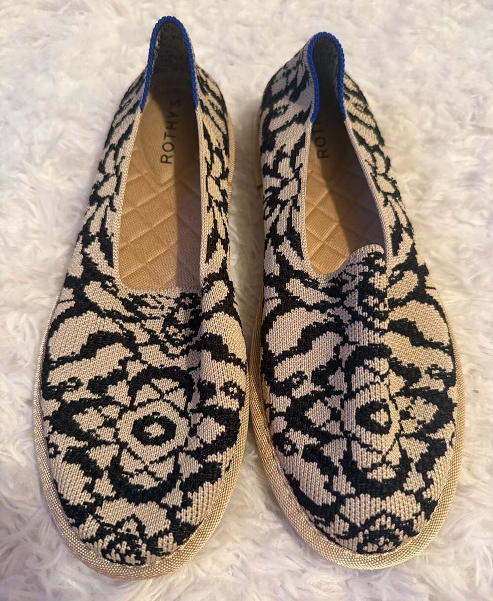 Rothy's The Cruiser Loafer Size 9 Black & White Floral Slip On Shoes